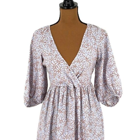 Madewell Floral Half Sleeve Midi Dress in Blue and Brown – Size Small NWOT - Picture 5 of 8